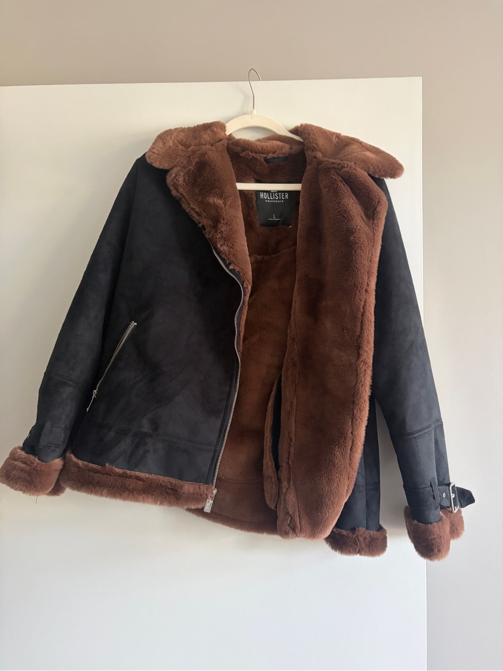 Hollister Black Jacket with Brown Faux Fur Trim